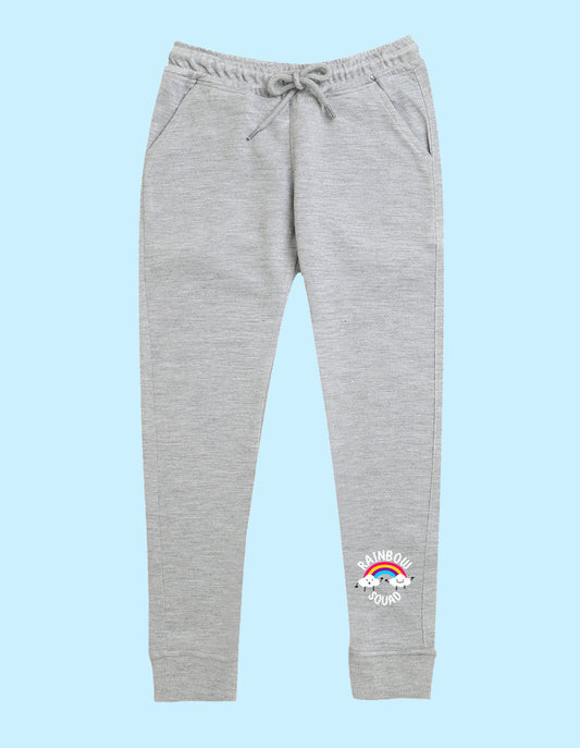 Grey text printed kids unisex treck pants