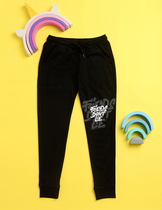 Black text printed kids unisex treck pants
