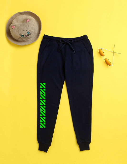 Navy blue text printed kids unisex treck pants