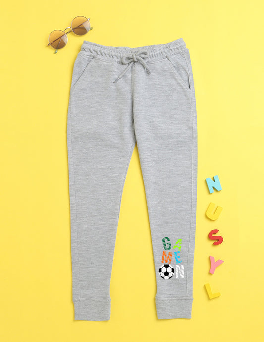 Grey text printed kids unisex treck pants