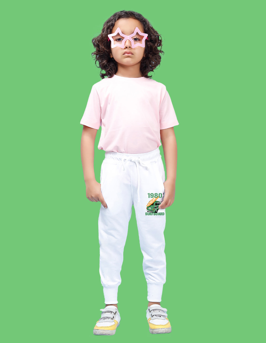 Nusyl Boys White Typography slogan with surfboard car carrier Printed Ankle Length Track Pant