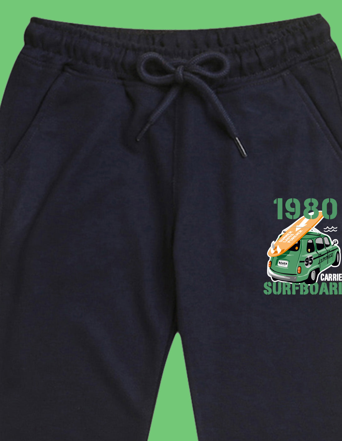 Nusyl Boys Navy Blue Typography slogan with surfboard car carrier Printed Ankle Length Track Pant