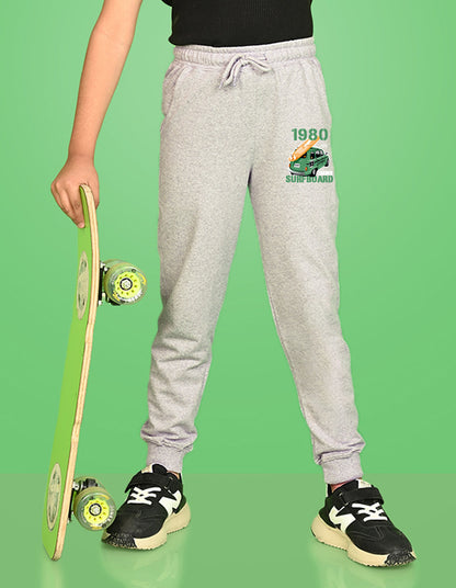 Nusyl Boys Grey Typography slogan with surfboard car carrier Printed Ankle Length Track Pant