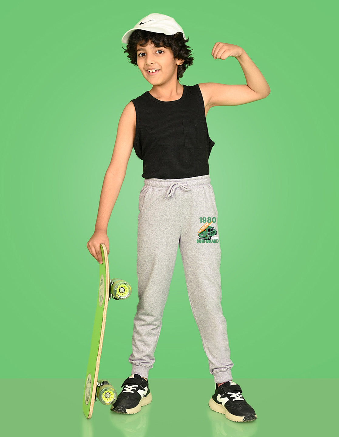 Nusyl Boys Grey Typography slogan with surfboard car carrier Printed Ankle Length Track Pant