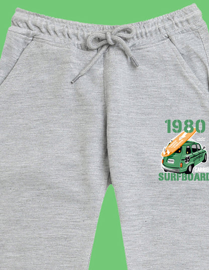 Nusyl Boys Grey Typography slogan with surfboard car carrier Printed Ankle Length Track Pant