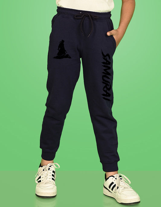 Nusyl Boys Navy Blue Text Printed Ankle Length Track Pant