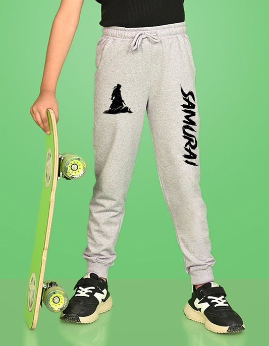 Nusyl Boys Grey Text Printed Ankle Length Track Pant