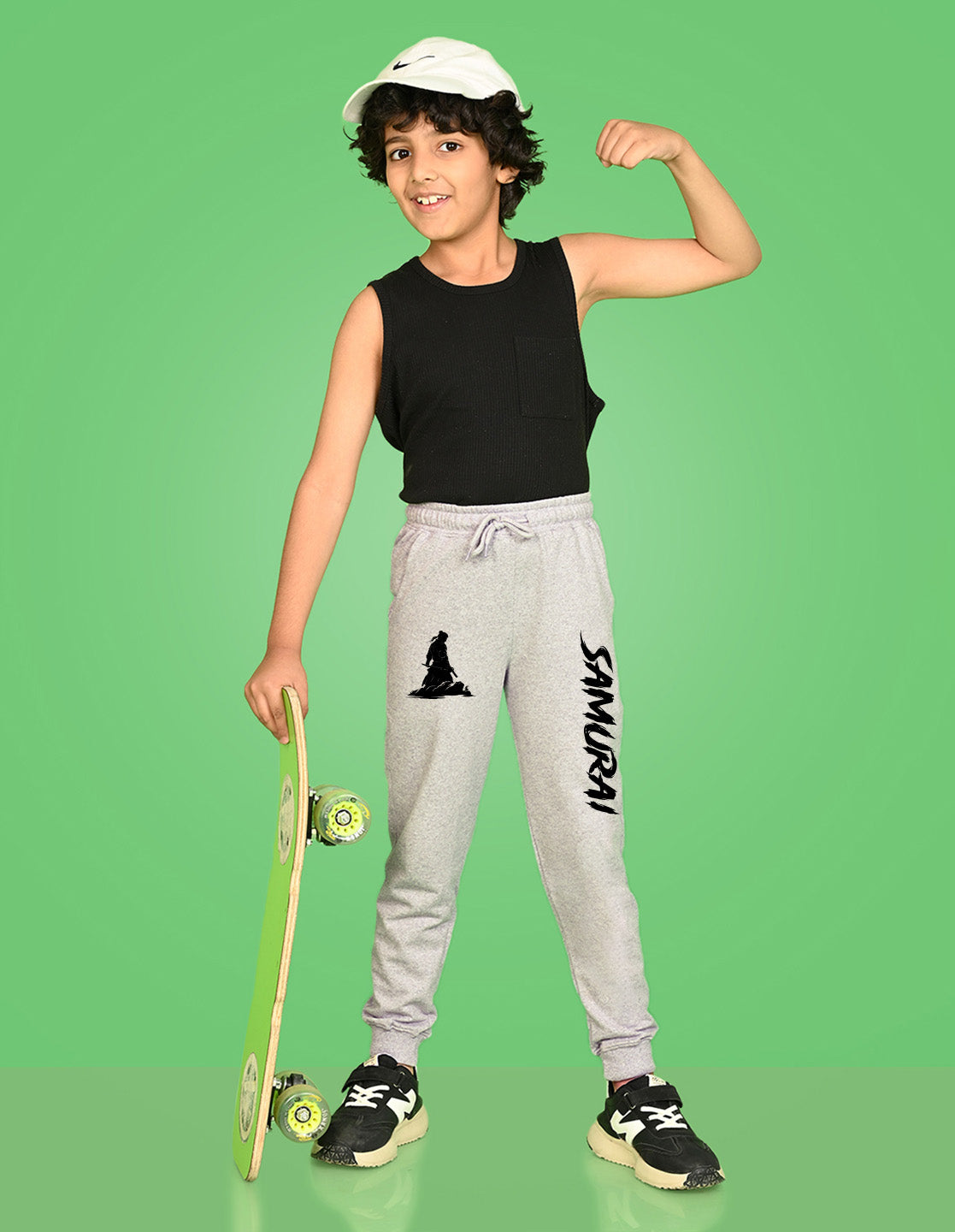 Nusyl Boys Grey Text Printed Ankle Length Track Pant