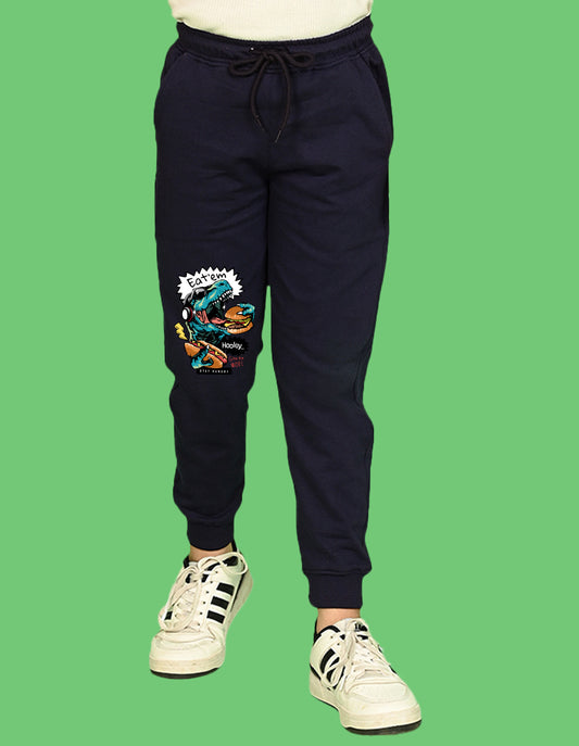 Nusyl Boys Navy Blue Dinosaur & Text Printed Ankle Length Track Pant