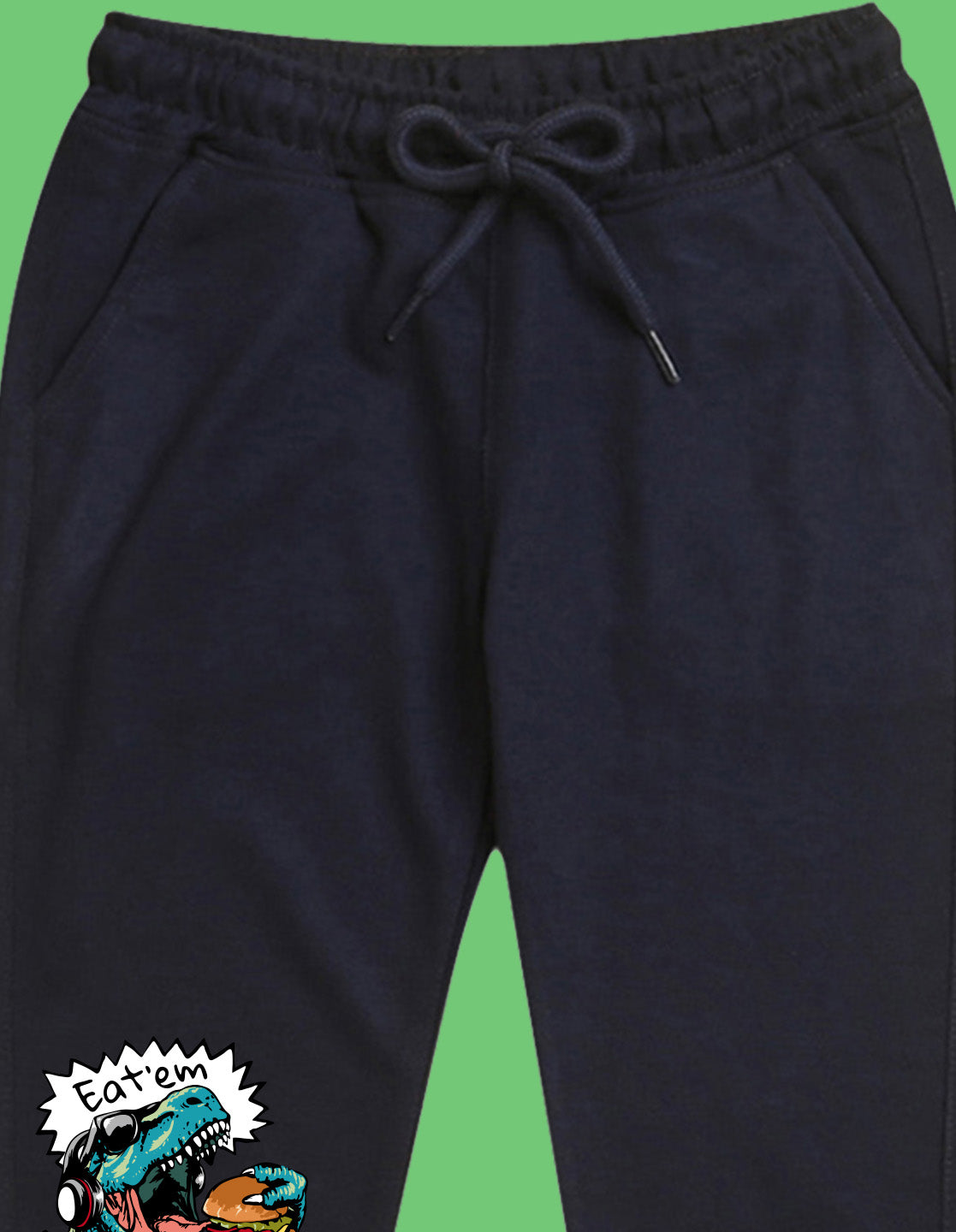 Nusyl Boys Navy Blue Dinosaur & Text Printed Ankle Length Track Pant