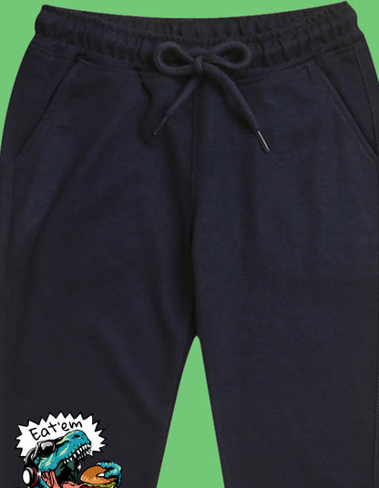 Nusyl Boys Navy Blue Dinosaur & Text Printed Ankle Length Track Pant