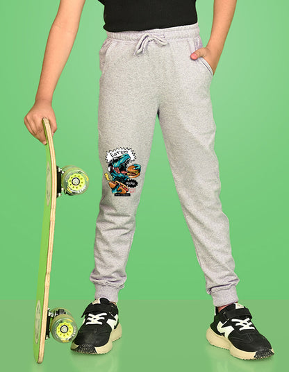 Nusyl Boys Grey Dinosaur & Text Printed Ankle Length Track Pant