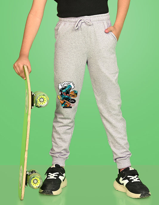 Nusyl Boys Grey Dinosaur & Text Printed Ankle Length Track Pant