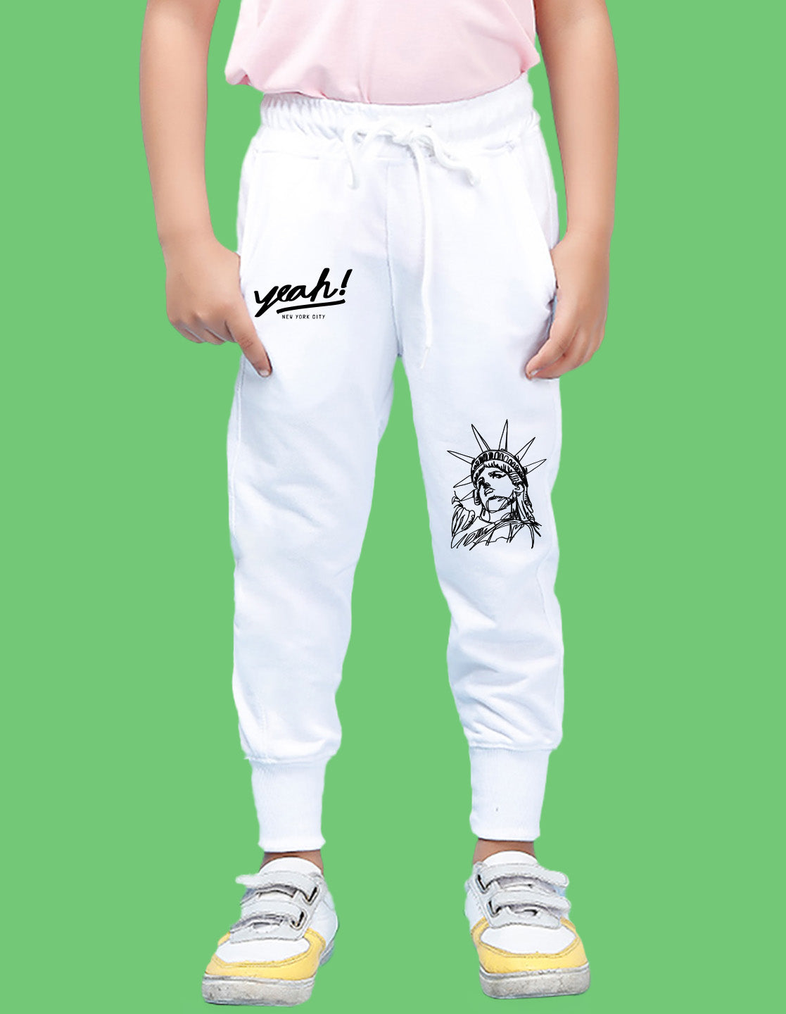 Nusyl Boys White Statue of Liberty Printed Ankle Length Track Pant