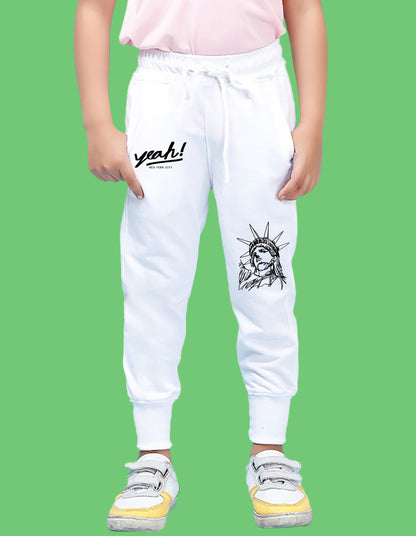Nusyl Boys White Statue of Liberty Printed Ankle Length Track Pant