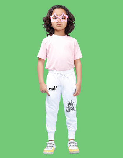 Nusyl Boys White Statue of Liberty Printed Ankle Length Track Pant