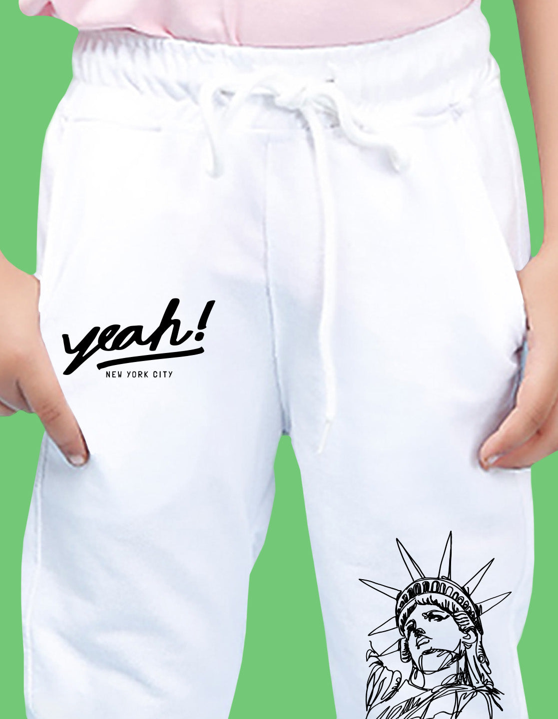Nusyl Boys White Statue of Liberty Printed Ankle Length Track Pant