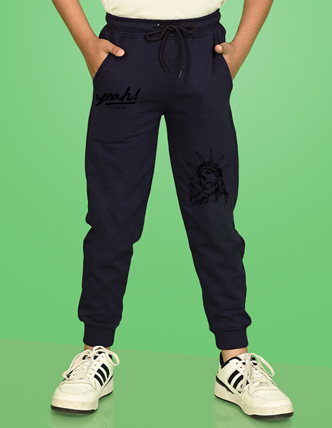 Nusyl Boys Navy Blue Statue of Liberty Printed Ankle Length Track Pant