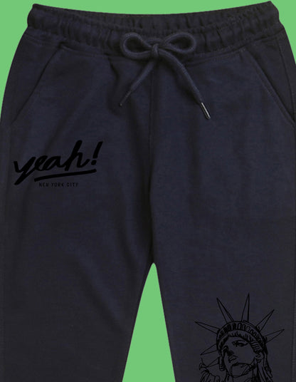 Nusyl Boys Navy Blue Statue of Liberty Printed Ankle Length Track Pant