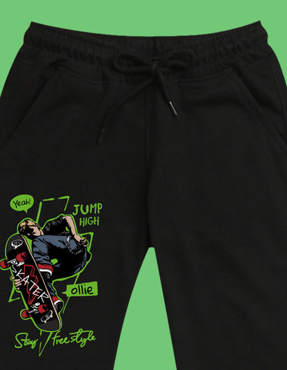 Nusyl Boys Black Skateboard & Text Printed Ankle Length Track Pant
