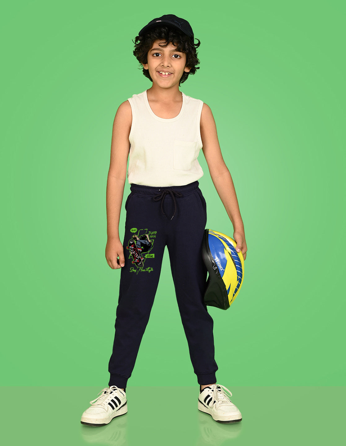 Nusyl Boys Navy Blue Skateboard & Text Printed Ankle Length Track Pant