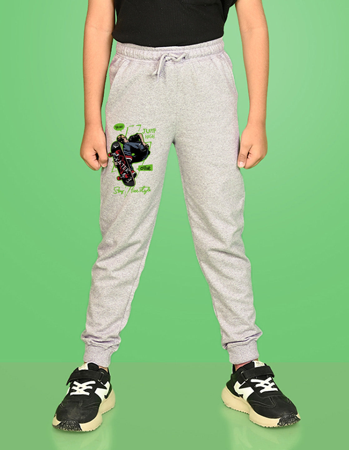 Nusyl Boys Grey Skateboard & Text Printed Ankle Length Track Pant