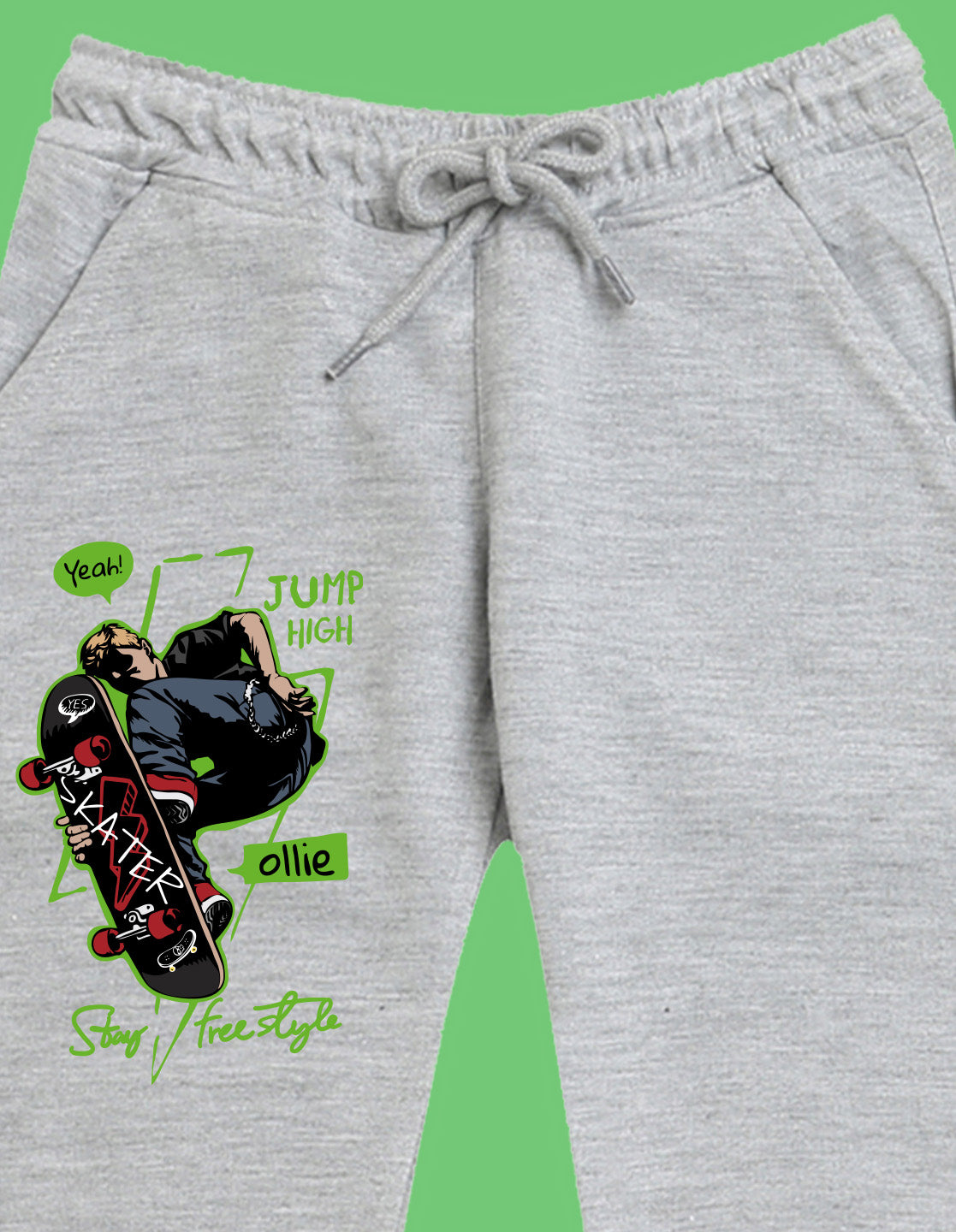 Nusyl Boys Grey Skateboard & Text Printed Ankle Length Track Pant