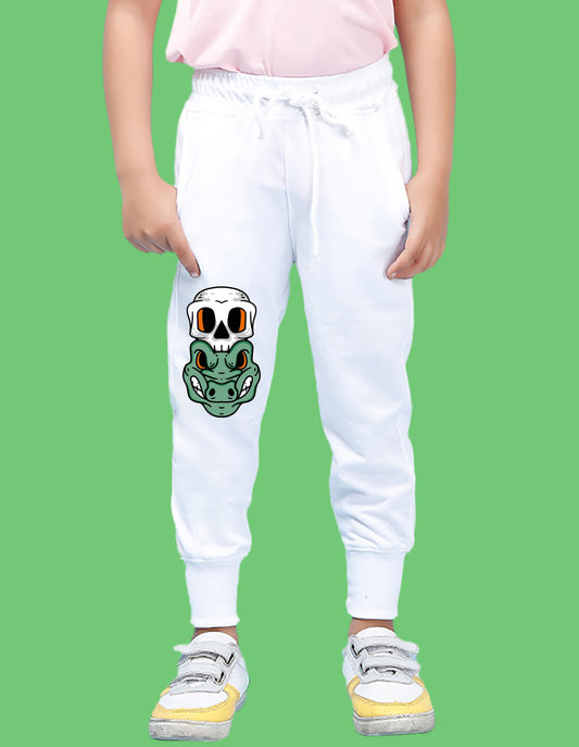 Nusyl Boys White Crocodile Face Printed Ankle Length Track Pant