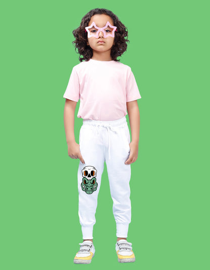 Nusyl Boys White Crocodile Face Printed Ankle Length Track Pant