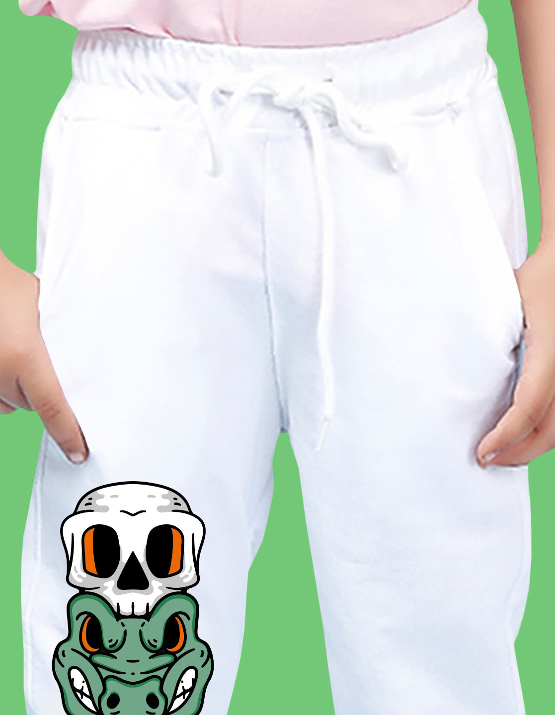 Nusyl Boys White Crocodile Face Printed Ankle Length Track Pant