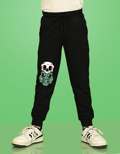 Nusyl Boys Black Crocodile Face Printed Ankle Length Track Pant