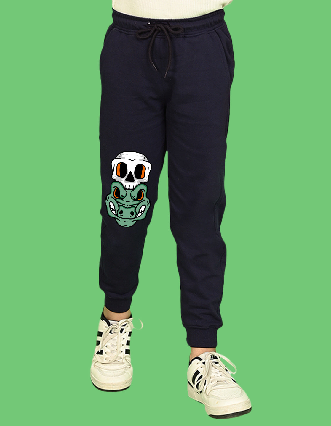Nusyl Boys Navy Blue Crocodile Face Printed Ankle Length Track Pant