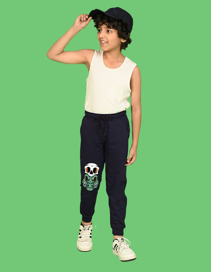 Nusyl Boys Navy Blue Crocodile Face Printed Ankle Length Track Pant