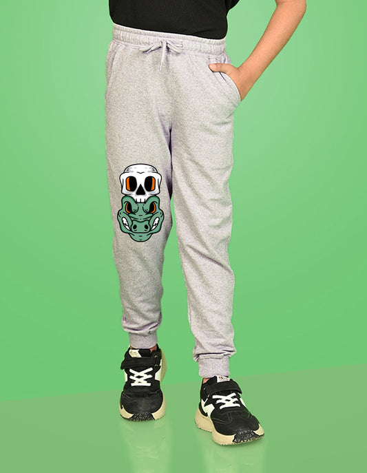 Nusyl Boys Grey Crocodile Face Printed Ankle Length Track Pant