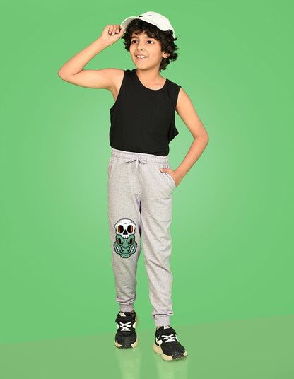 Nusyl Boys Grey Crocodile Face Printed Ankle Length Track Pant