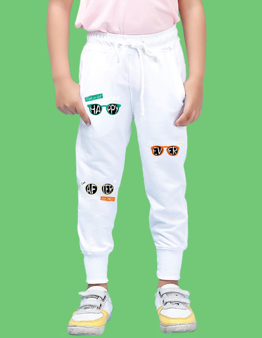 Nusyl Boys White Text & Goggles Printed Ankle Length Track Pant