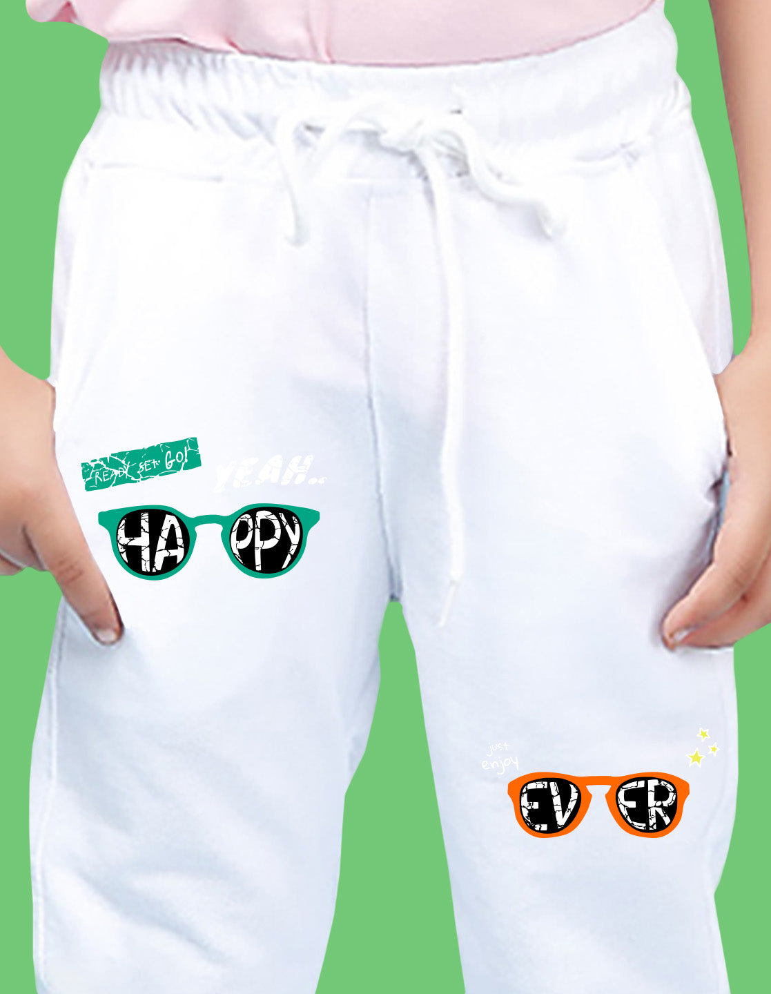 Nusyl Boys White Text & Goggles Printed Ankle Length Track Pant