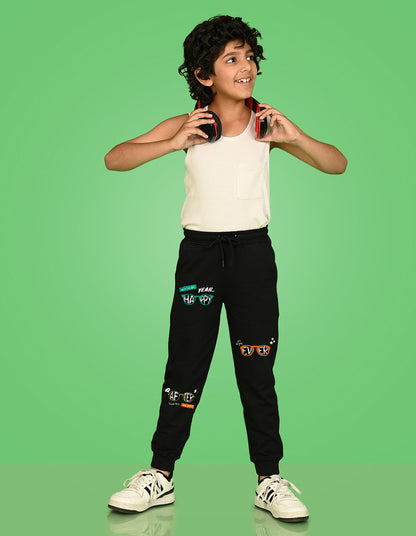 Nusyl Boys Black Text & Goggles Printed Ankle Length Track Pant