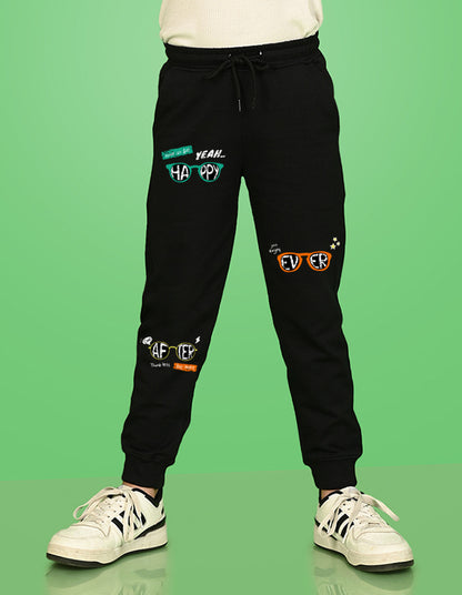 Nusyl Boys Black Text & Goggles Printed Ankle Length Track Pant