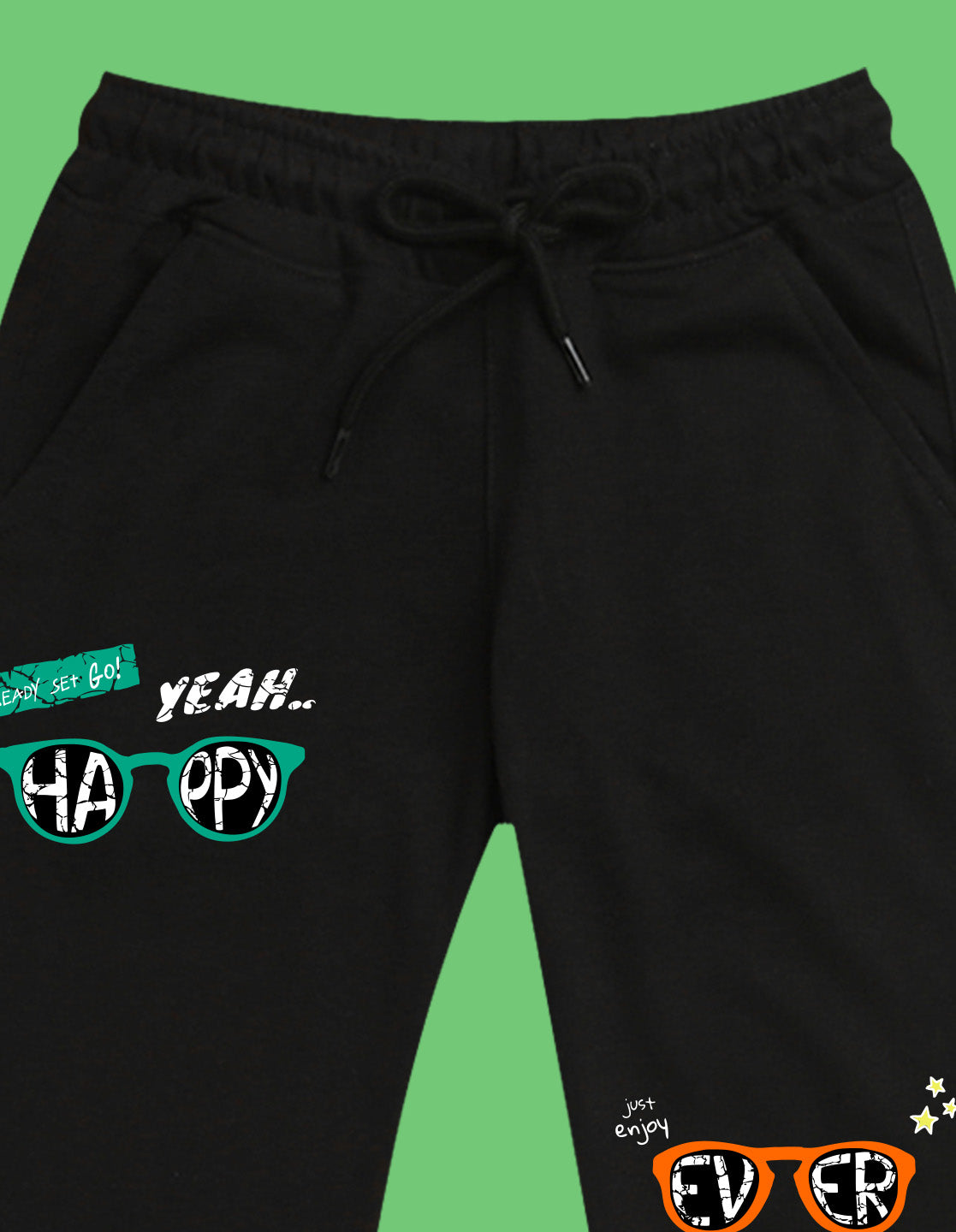 Nusyl Boys Black Text & Goggles Printed Ankle Length Track Pant