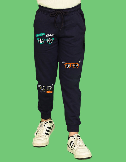 Nusyl Boys Navy Blue Text & Goggles Printed Ankle Length Track Pant