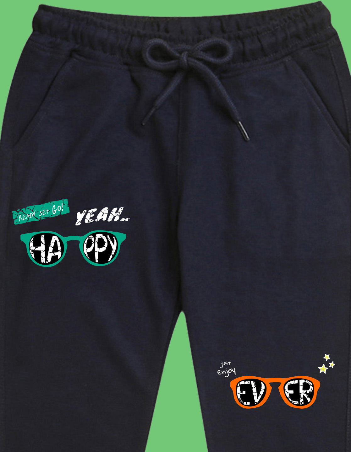 Nusyl Boys Navy Blue Text & Goggles Printed Ankle Length Track Pant