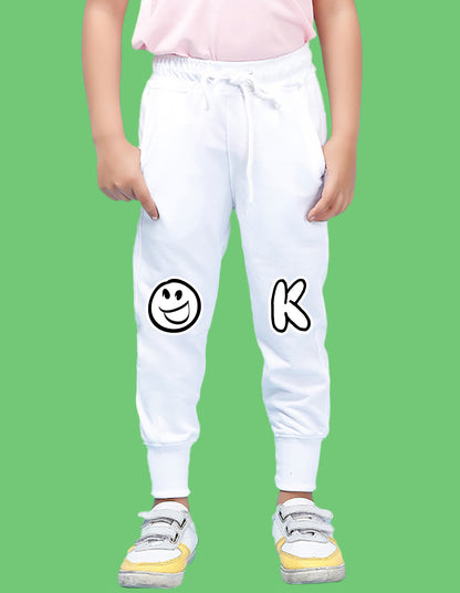 Nusyl Boys White Ok Text Printed Ankle Length Track Pant