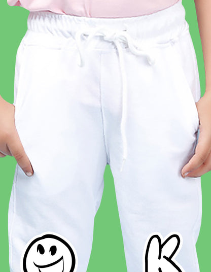 Nusyl Boys White Ok Text Printed Ankle Length Track Pant