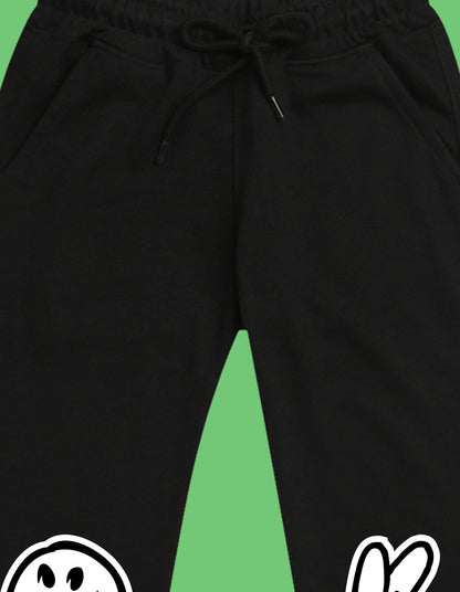 Nusyl Boys Black Ok Text Printed Ankle Length Track Pant