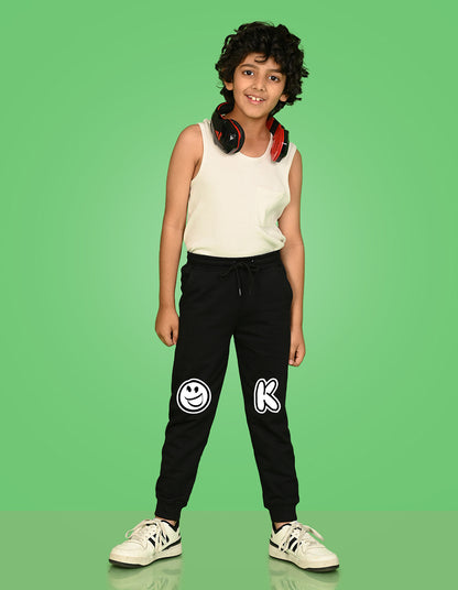 Nusyl Boys Black Ok Text Printed Ankle Length Track Pant