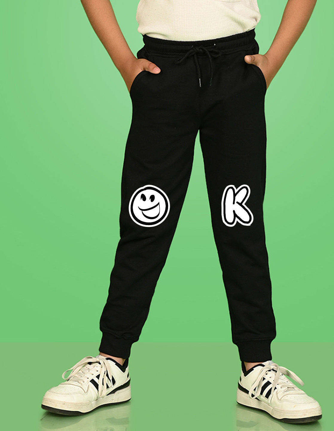 Nusyl Boys Black Ok Text Printed Ankle Length Track Pant