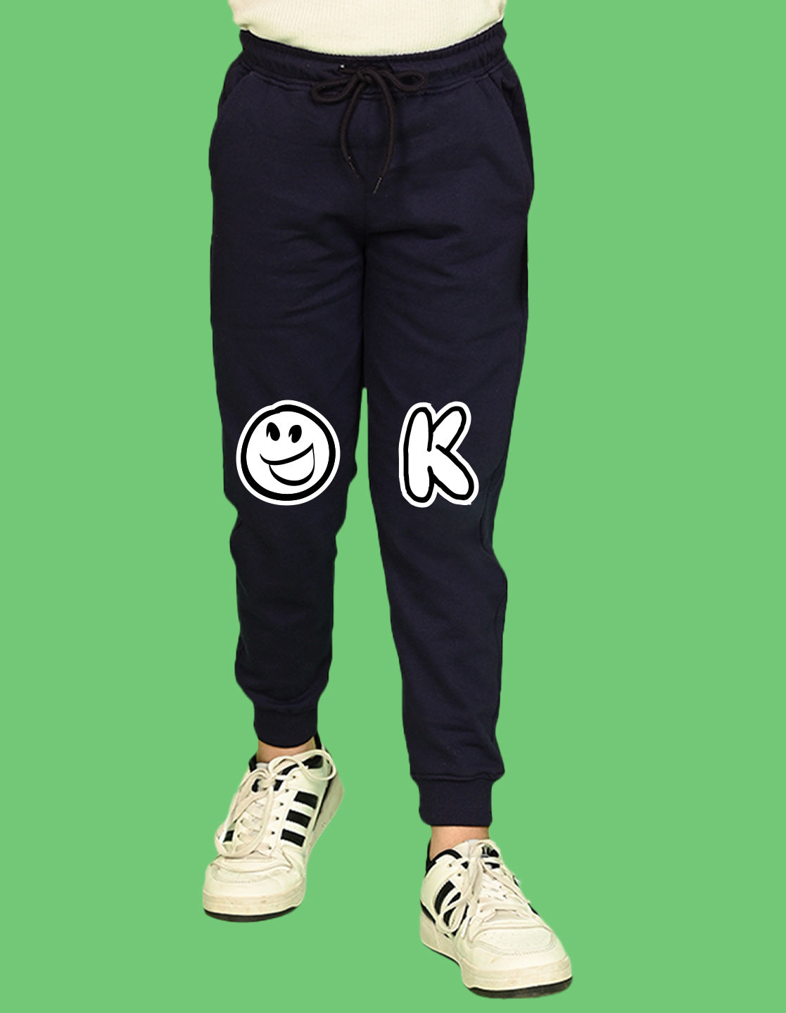 Nusyl Boys Navy Blue Ok Text Printed Ankle Length Track Pant
