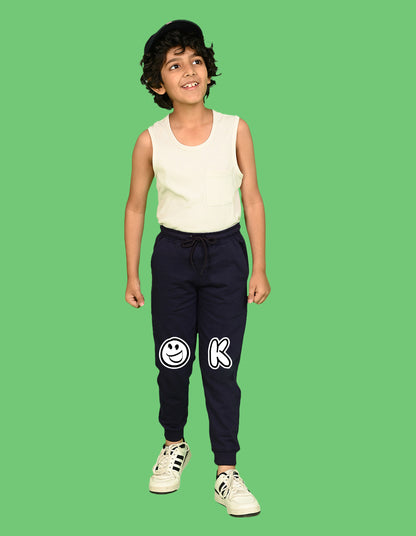 Nusyl Boys Navy Blue Ok Text Printed Ankle Length Track Pant
