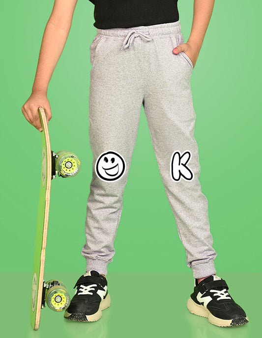 Nusyl Boys Grey Ok Text Printed Ankle Length Track Pant